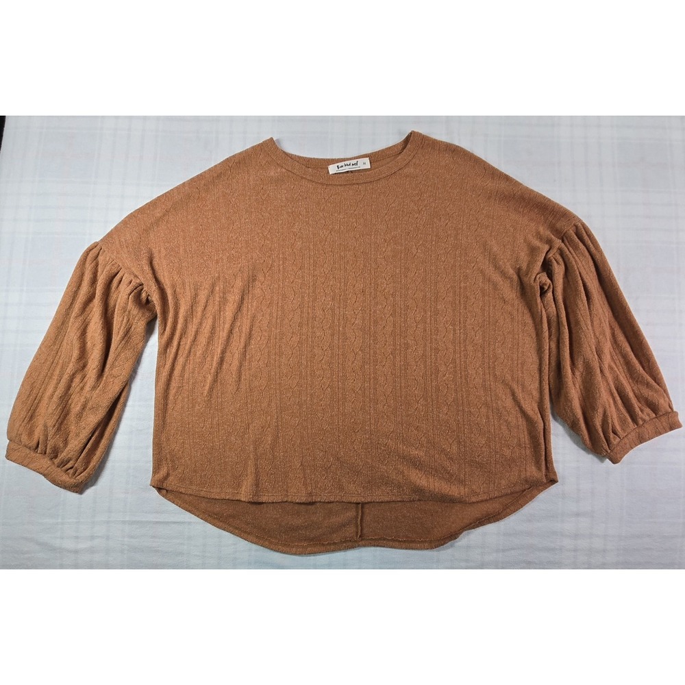 Three Bird Nest Womens Sweetheart Balloon Sleeve Knit Sweater Burnt Orange XL